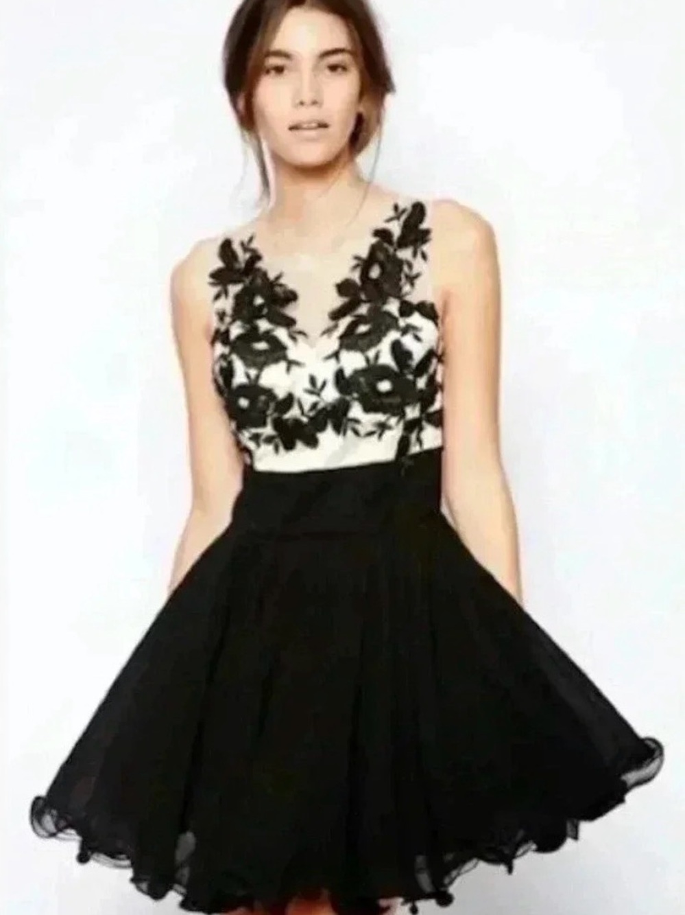 NWT Chi Chi London Black and Nude Embroidered Mini Dress | ModCloth